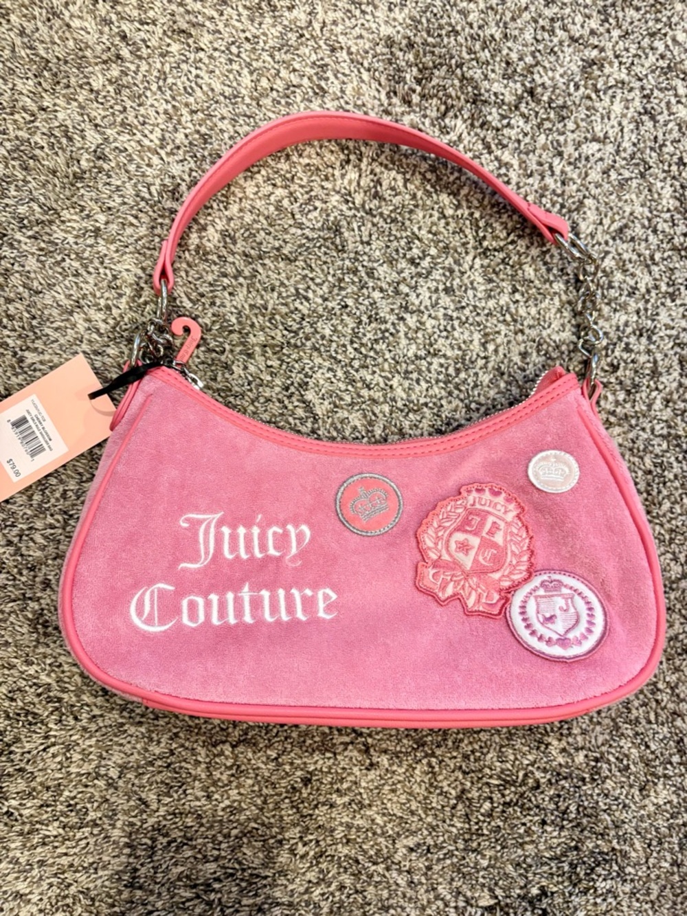 Juicy Couture Girls Rule Shoulder Bag in pink velour NWT